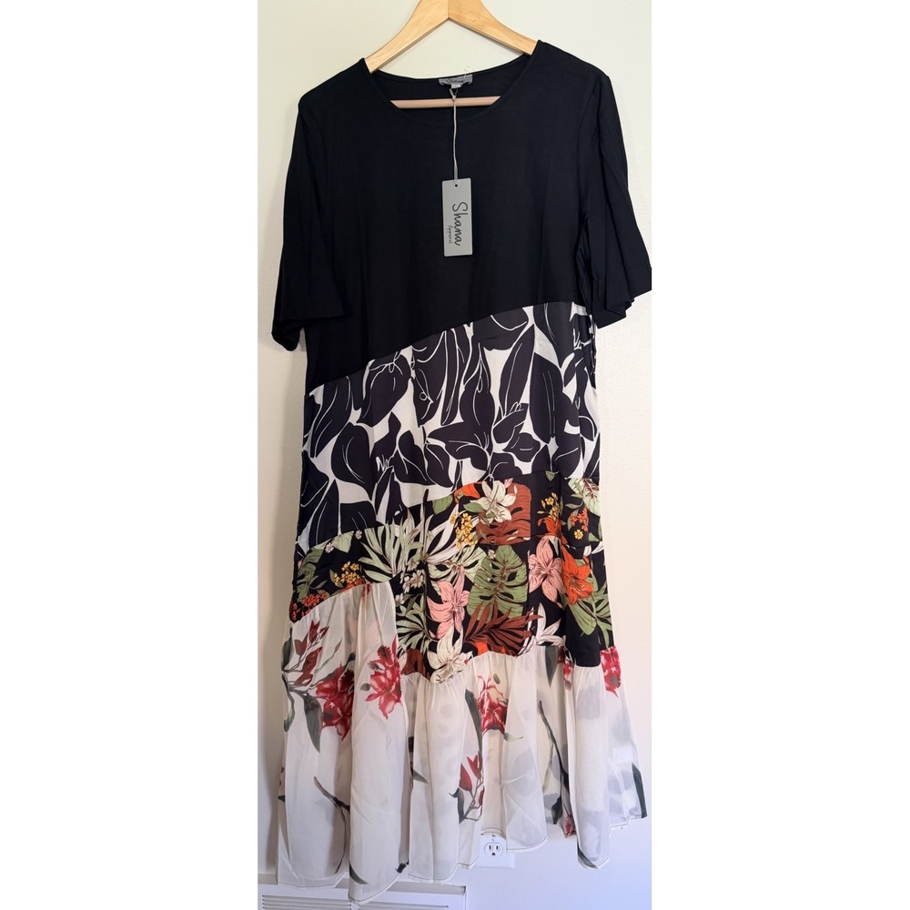 NWT‎ Shana Dress  Floral Multi Color Uneven Hem Art To Wear Medium Oversized